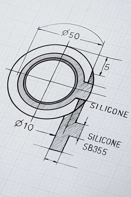 Dessin technique pièce en silicone sur mesure prototypage rapide